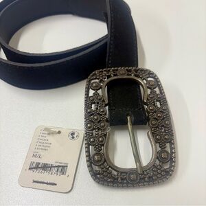 Free People Black Suede Belt with Antique Silver Buckle